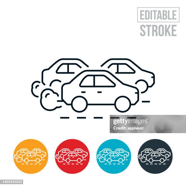 cars emitting exhaust thin line icon - editable stroke - exhaust pipe stock illustrations