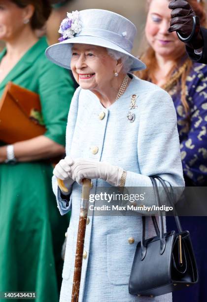 Queen Elizabeth II attends The Ceremony of the Keys on the forecourt of the Palace of Holyroodhouse on June 27, 2022 in Edinburgh, Scotland. Members...