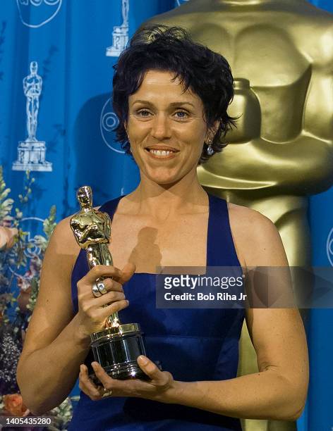 Oscar Winner Frances McDormand backstage at Academy Awards Show, March 24 1997 in Los Angeles, California.