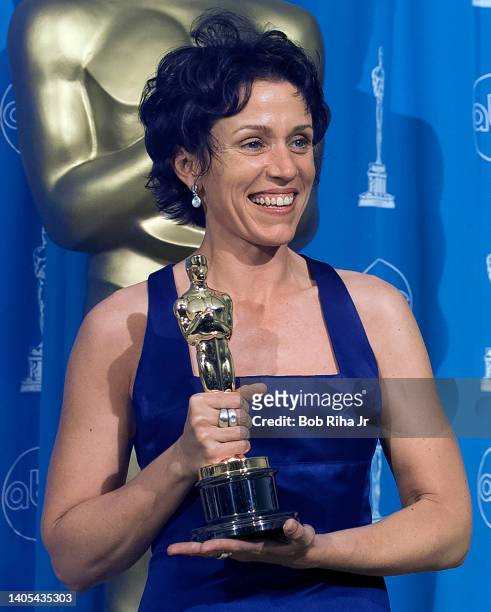 Oscar Winner Frances McDormand backstage at Academy Awards Show, March 24 1997 in Los Angeles, California.