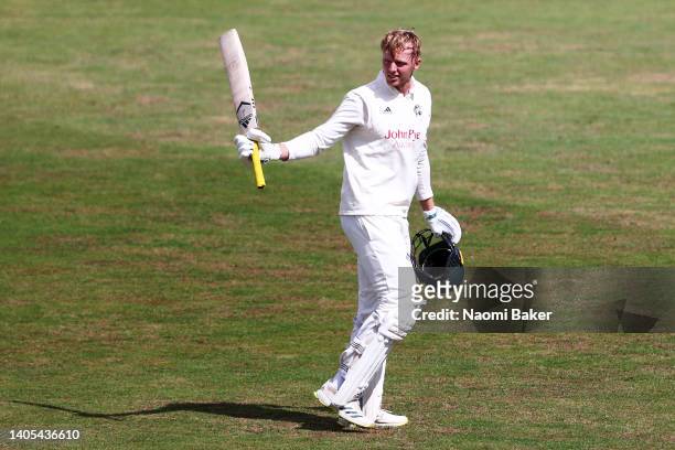 Lyndon James of Nottinghamshire walks off the field after being caught out but scoring 155 runs in total during the LV= Insurance County Championship...