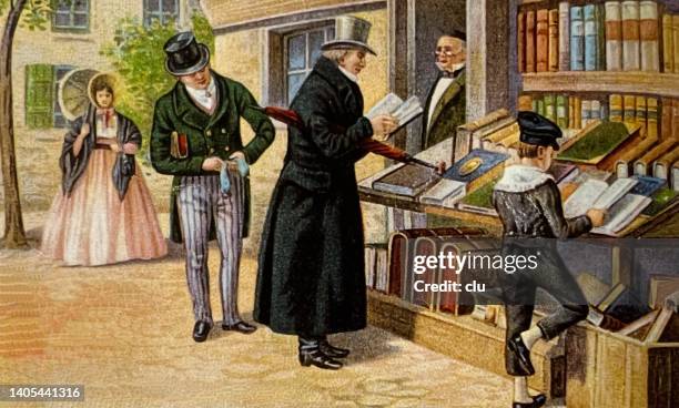illustrazioni stock, clip art, cartoni animati e icone di tendenza di libreria francese, 18 ° secolo - bookstore