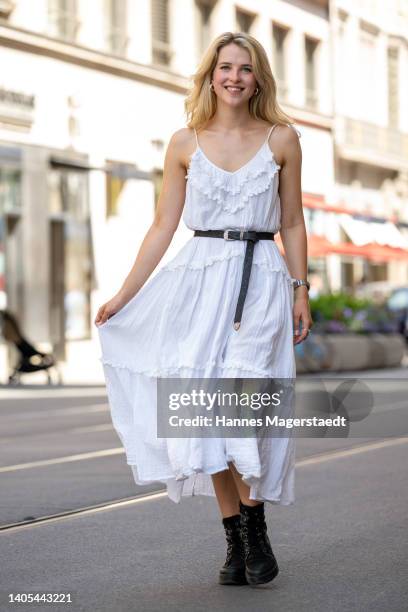 Actress Leonie Brill attends the Scenario Summer Cocktail during the Munich Film Festival 2022 at H'ugo's on June 27, 2022 in Munich, Germany.