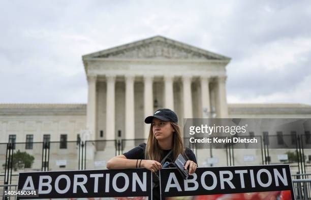 An anti-abortion activist protest outside the U.S. Supreme Court on June 27, 2022 in Washington, DC. The Supreme Court's decision in Dobbs v Jackson...