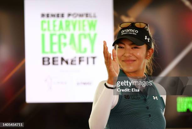 Golfer Alison Lee is introduced during the Renee Powell Clearview Legacy Benefit at East Potomac Golf Course on June 27, 2022 in Washington, DC.