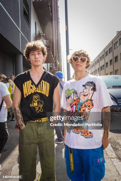 Italian tiktokers Diego Lazzari and Lele Giaccari guests at the Moschino fashion show of Milan Fashion Week Men's Collection Spring Summer 2023....