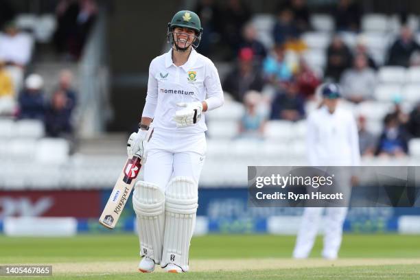 Marizanne Kapp of South Africa reacts during Day One of the First Test Match between England Women and South Africa Women at The Cooper Associates...