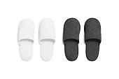 Blank black and white home slippers mockup, top view