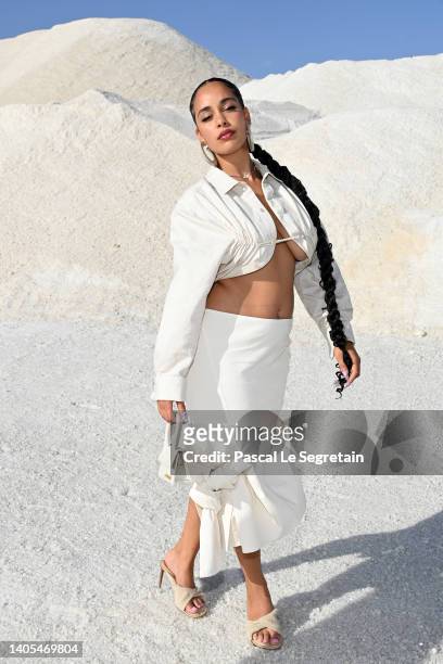 Jorja Smith attends the "Le Papier " Jacquemus' Fashion Show on June 27, 2022 in Arles, France.