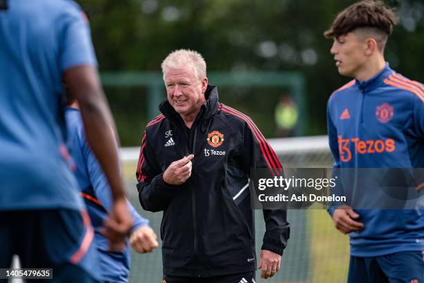 Coach Steve McClaren of Manchester United in action during a first team training session at Carrington Training Ground on June 27, 2022 in...