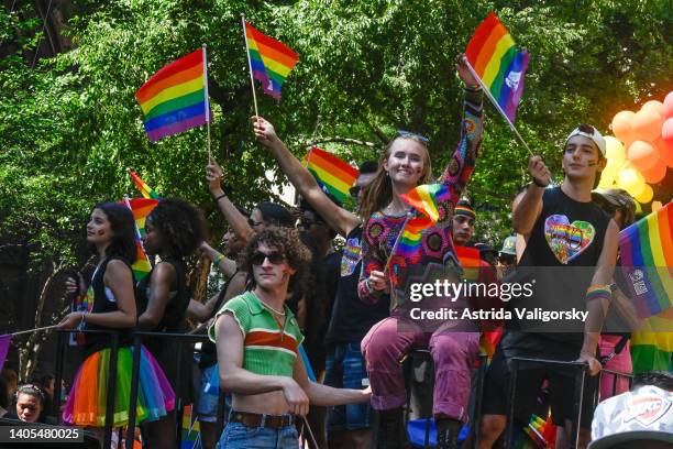 People participate during the Pride Parade on June 26, 2022 in New York City.