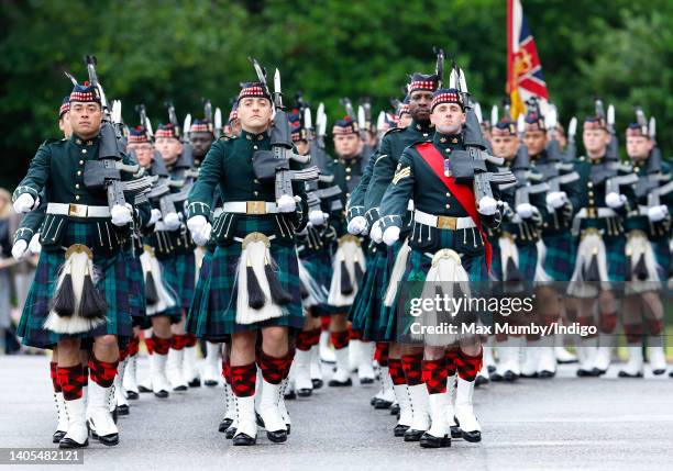 Soldiers of Balaklava Company, The Argyll and Sutherland Highlanders, 5th Battalion The Royal Regiment of Scotland form a Guard of Honour during The...