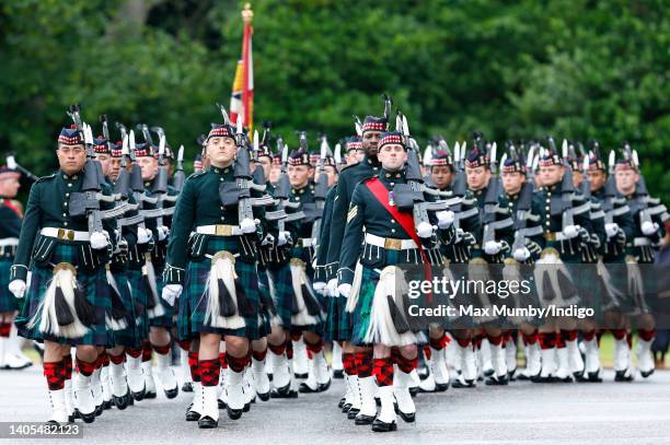 Soldiers of Balaklava Company, The Argyll and Sutherland Highlanders, 5th Battalion The Royal Regiment of Scotland form a Guard of Honour during The...