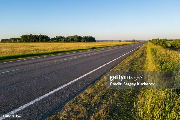 empty asphalt road leading to the horizon - berma da estrada imagens e fotografias de stock