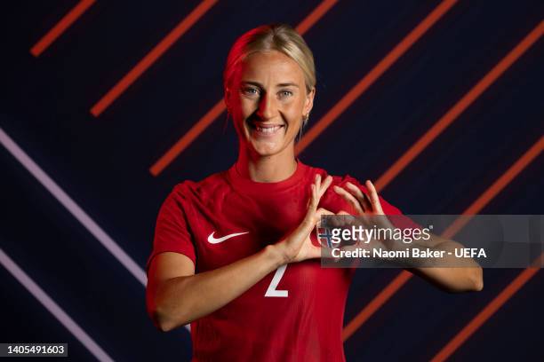 Anja Sonstevold of Norway poses for a portrait during the official UEFA Women's Euro England 2022 portrait session on June 23, 2022 in Oslo, Norway.