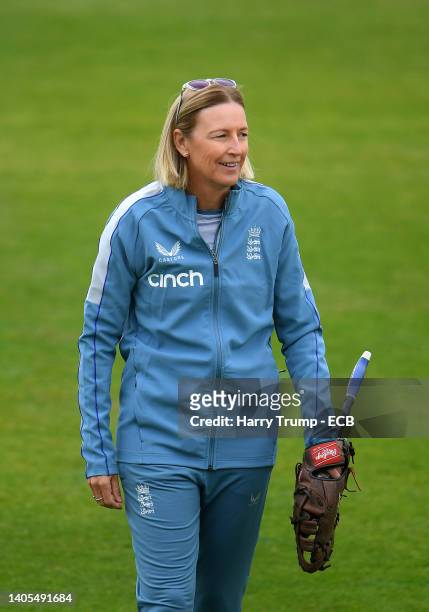 Lisa Keightley, Head Coach of England looks on ahead of Day One of the First Test Match between England Women and South Africa Women at The Cooper...