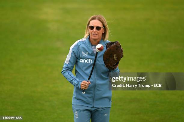 Lisa Keightley, Head Coach of England looks on ahead of Day One of the First Test Match between England Women and South Africa Women at The Cooper...