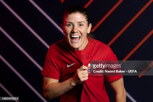 Maren Mjelde of Norway poses for a portrait during the official UEFA Women's Euro England 2022 portrait session on June 23, 2022 in Oslo, Norway.