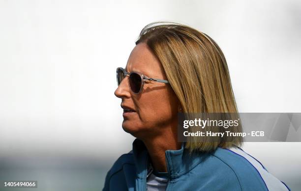 Lisa Keightley, Head Coach of England looks on ahead of Day One of the First Test Match between England Women and South Africa Women at The Cooper...