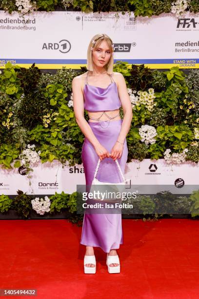 Lina Larissa Strahl arrives for the 72nd Lola - German Film Award at Palais am Funkturm on June 24, 2022 in Berlin, Germany.