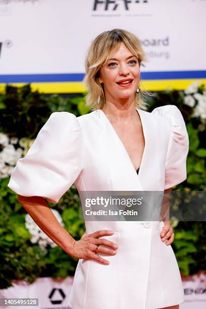 German actress Heike Makatsch arrives for the 72nd Lola - German Film Award at Palais am Funkturm on June 24, 2022 in Berlin, Germany.