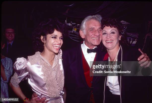 Dancer Debbie Allen composer Leonard Bernstein and actress Chita Rivera attend the re-opening night of "West Side Story" at the Minskoff Theater in...