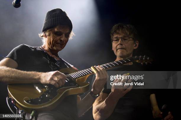 Paul Warktaar Savoy and Morten Harket of A-Ha perform on stage during Jardins de Pedralbes Festival at Jardins de Pedralbes on JUNE 27:, 2022 in...