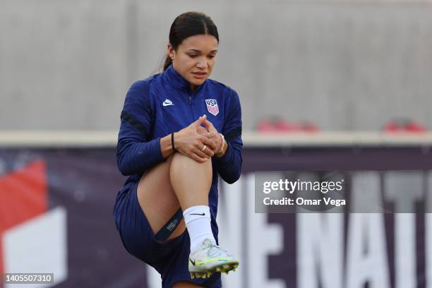 Sophia Smith of United States warms up during a training session ahead of a match between Colombia and United States at Rio Tinto Stadium on June 27,...