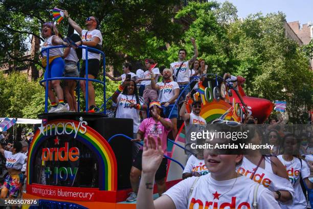 People of the Macy's float participate during the Pride Parade on June 26, 2022 in New York City.