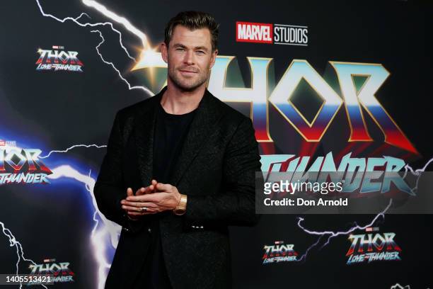 Chris Hemsworth attends the Sydney premiere of Thor: Love And Thunder at Hoyts Entertainment Quarter on June 27, 2022 in Sydney, Australia.