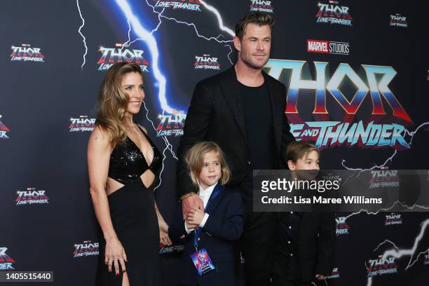 Elsa Pataky, Chris Hemsworth and their children Sasha and Tristan attend the Sydney premiere of Thor: Love And Thunder at Hoyts Entertainment Quarter...