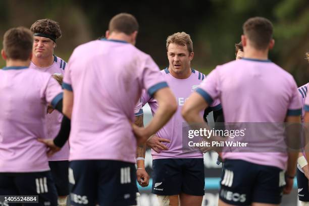 Sam Cane of the All Blacks during a New Zealand All Blacks Training Session at Grammar TEC Rugby Club on June 28, 2022 in Auckland, New Zealand.