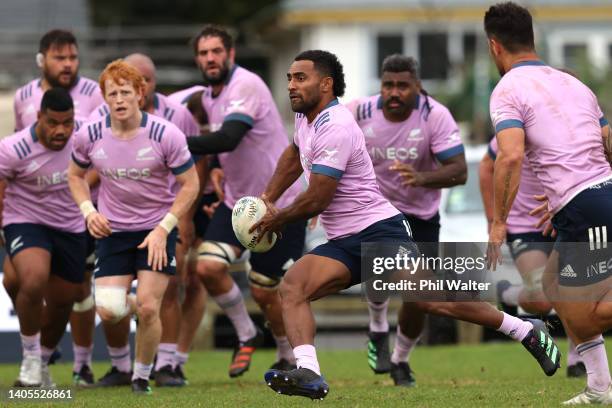 Sevu Reece of the All Blacks during a New Zealand All Blacks Training Session at Grammar TEC Rugby Club on June 28, 2022 in Auckland, New Zealand.