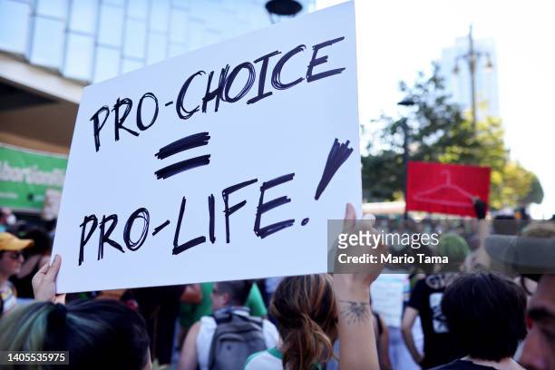 Abortion rights supporters protest against the recent U.S. Supreme Court decision to end federal abortion rights protections outside the First Street...