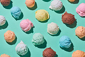 Colorful ice cream balls on table
