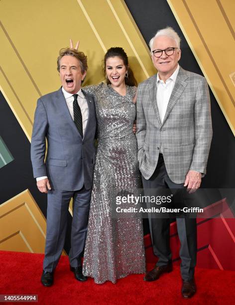 Martin Short, Selena Gomez, and Steve Martin attend the Los Angeles Premiere of "Only Murders In The Building" Season 2 at DGA Theater Complex on...