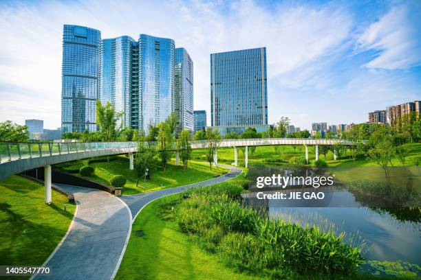sunny chengdu financial city - riverbank stock pictures, royalty-free photos & images