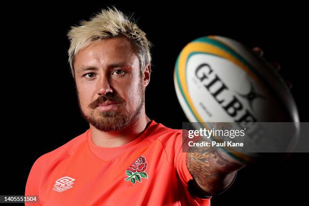 Jack Nowell poses during an England Rugby media opportunity at the Perth & Tattersalls Bowls Club on June 28, 2022 in Perth, Australia.