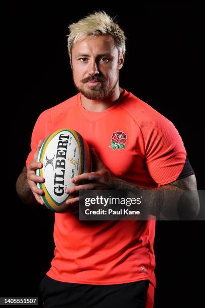 Jack Nowell poses during an England Rugby media opportunity at the Perth & Tattersalls Bowls Club on June 28, 2022 in Perth, Australia.