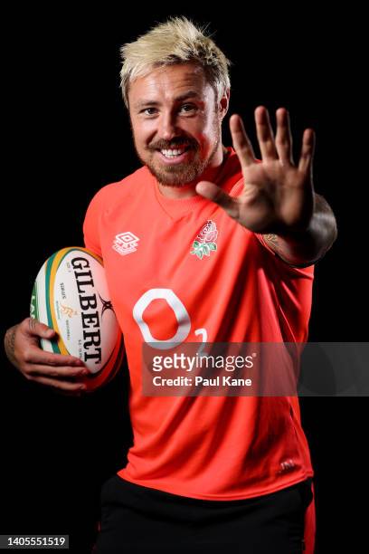 Jack Nowell poses during an England Rugby media opportunity at the Perth & Tattersalls Bowls Club on June 28, 2022 in Perth, Australia.