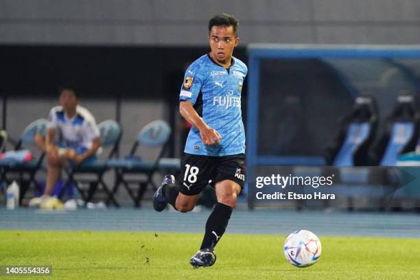 Chanathip Songkrasin of Kawasaki Frontale in action during the J.LEAGUE Meiji Yasuda J1 18th Sec. Match between Kawasaki Frontale and Jubilo Iwata at...