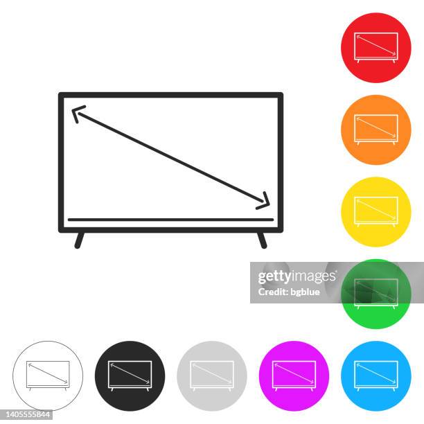 illustrazioni stock, clip art, cartoni animati e icone di tendenza di dimensioni dello schermo tv. icona sui pulsanti colorati - pollice sistema metrico anglosassone