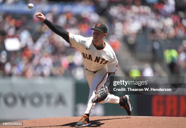 Anthony DeSclafani of the San Francisco Giants pitches against the Cincinnati Reds in the top of the first inning at Oracle Park on June 26, 2022 in...