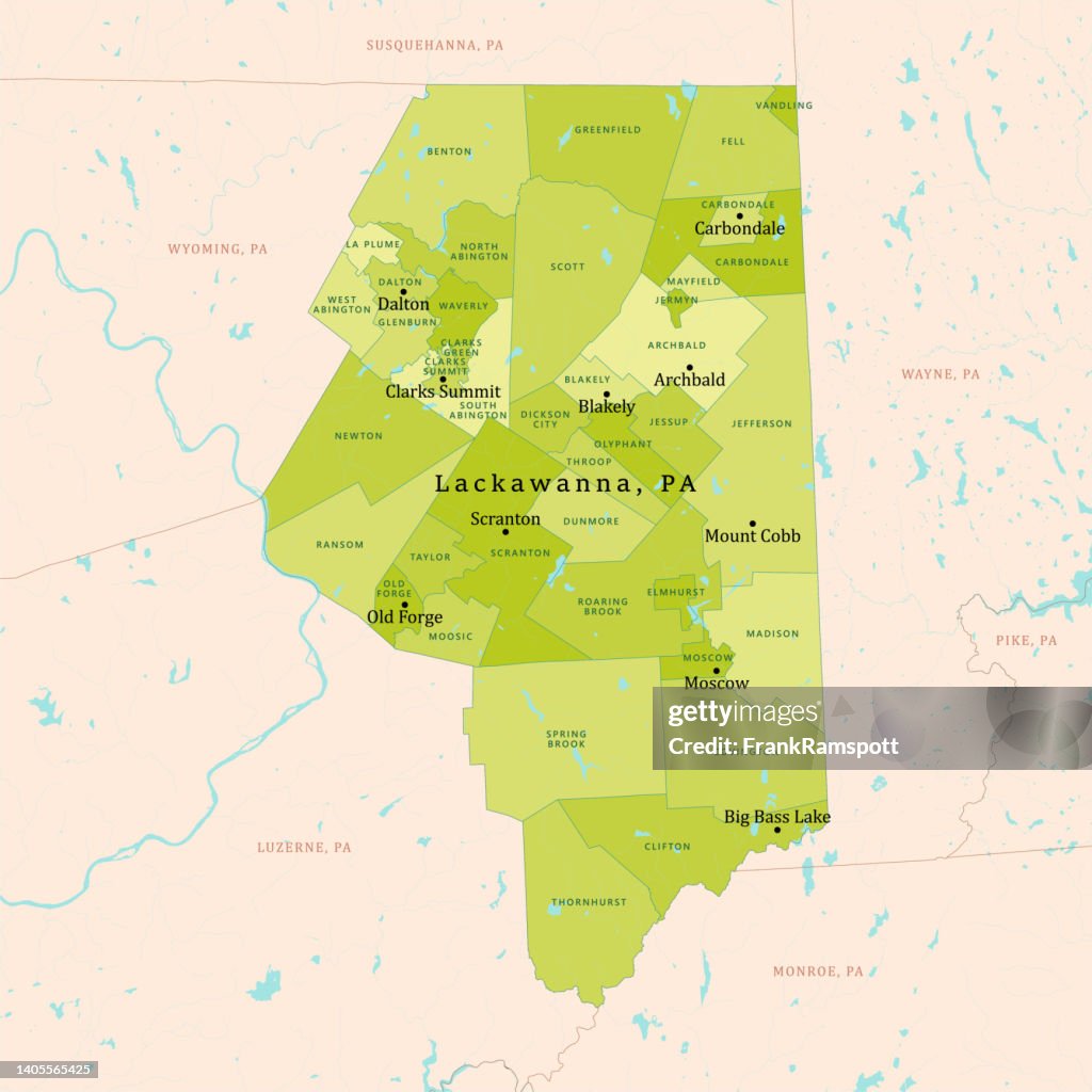 PA Lackawanna County Vector Map Green