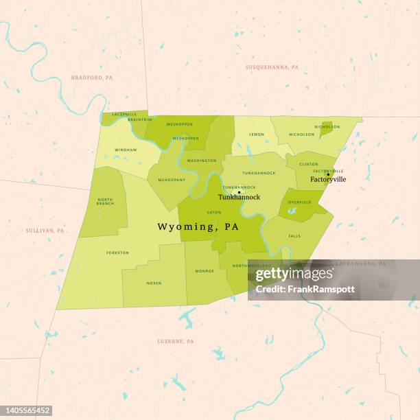 pa wyoming county vector map green - wyoming town stock illustrations