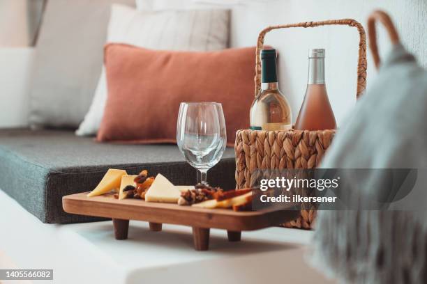 wine service in a bohemian hotel room interior - bohemia stock pictures, royalty-free photos & images