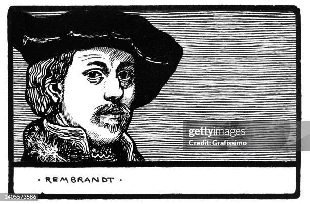 ilustraciones, imágenes clip art, dibujos animados e iconos de stock de retratista pintor holandés rembrandt ilustración art nouveau 1898 - rembrandt