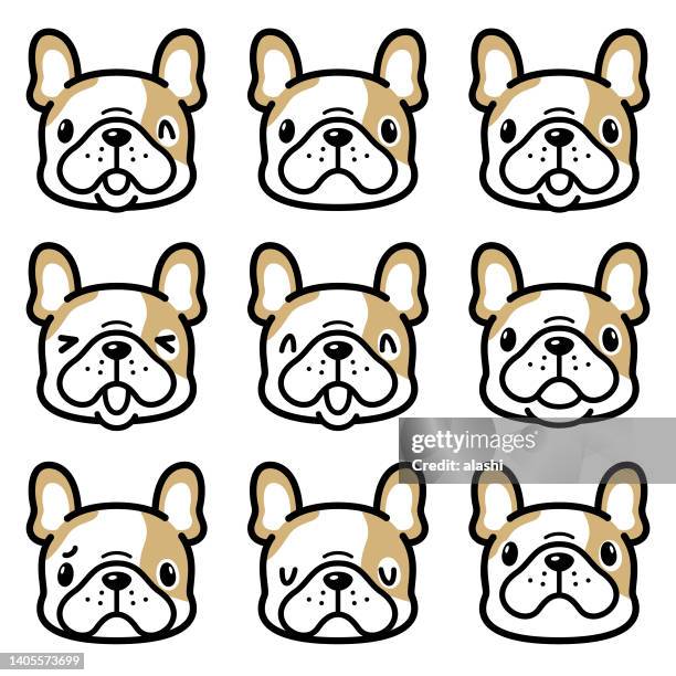 niedliche mimik-ikone der französischen bulldogge - french bulldog stock-grafiken, -clipart, -cartoons und -symbole