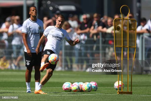 Mario Götze of Eintracht Frankurt trains during a training session ahead of their presentation as new player of Eintracht Frankfurt on June 28, 2022...