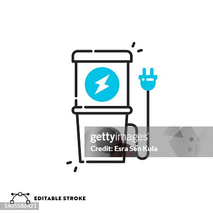 Charging Station Flat Dashed Line Icon with Editable Stroke Charging Station Flat Dashed Line Icon with Editable Stroke